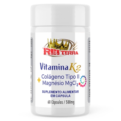 Vitamina K2 + Colágeno Tipo II + Magnésio MgCI 2 - 60 Cáps. 500mg